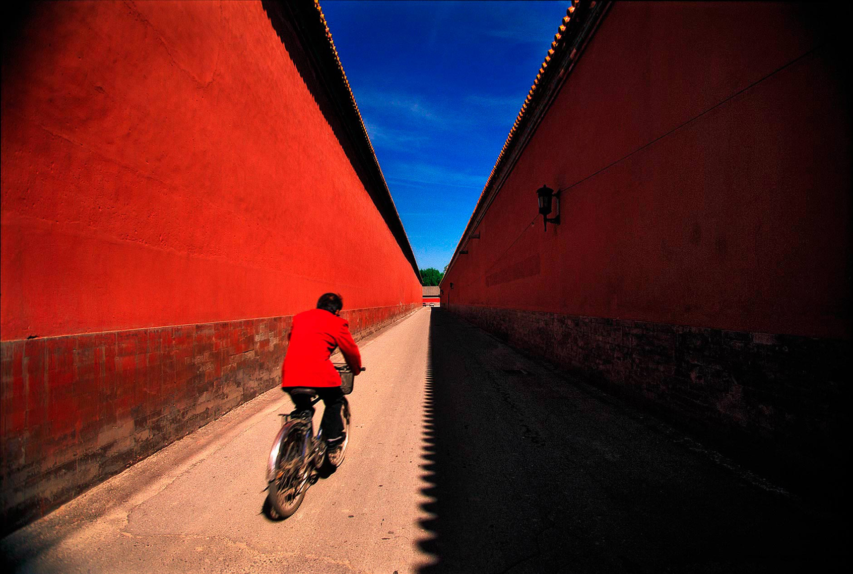 Man riding bicyle inside the Forbidden City, Bejjing China