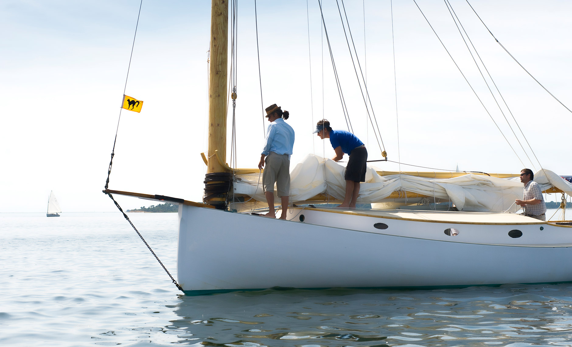 Crew of Large catboat named Kathleen in Pleasant Bay, Cape Cod