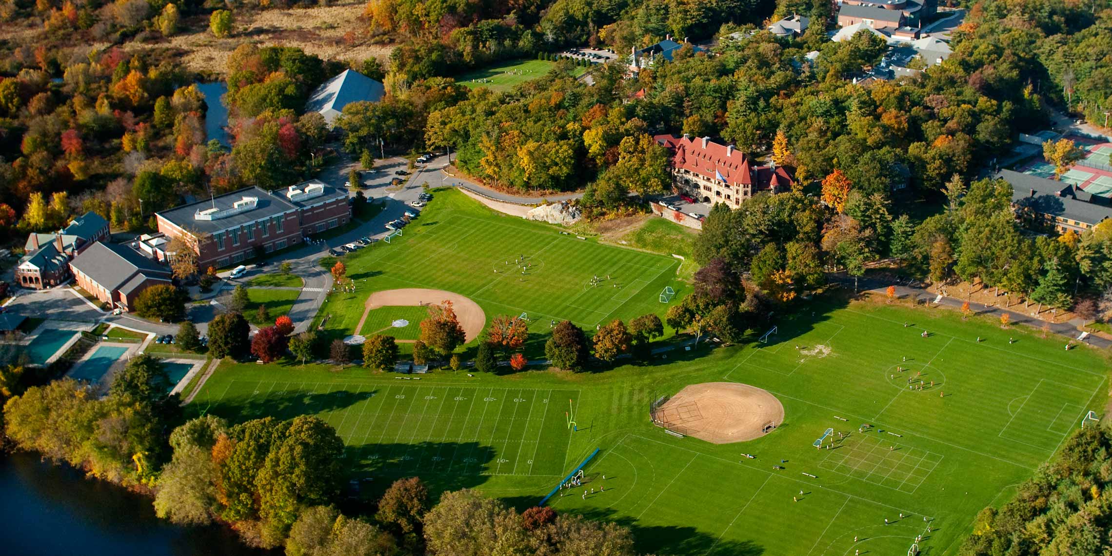 Aerial photograph of playing fields at Nobles and Greenough School