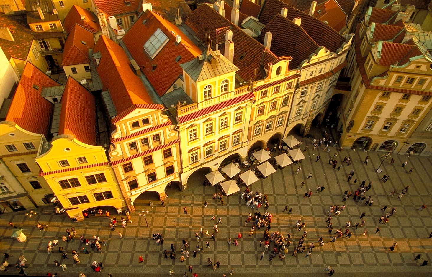 shooting down from clocktower in Prague in Czech Republic